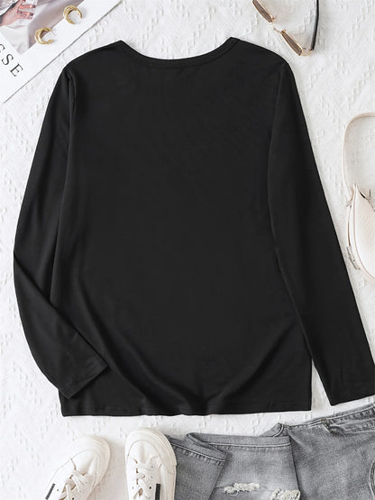 100% pure cotton women's spring and autumn loose comfortable eye pattern printed long sleeved round neck T-shirt