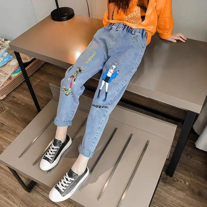 Jeans For Girls 2023 New Fashion Spring Jeans Girls Denim Pants Children's Jeans Casual Style Teenage Costumes For Girls 2-14 Y