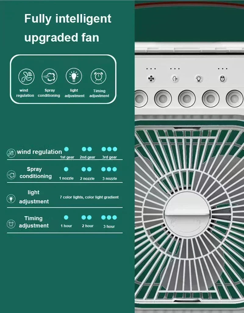 New 3 In 1 Portable Fan AIr Conditioner Household Mini Air Cooler LED Night Light Humidifier Air Adjustment Fan Office Home Fan
