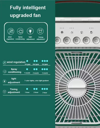 New 3 In 1 Portable Fan AIr Conditioner Household Mini Air Cooler LED Night Light Humidifier Air Adjustment Fan Office Home Fan
