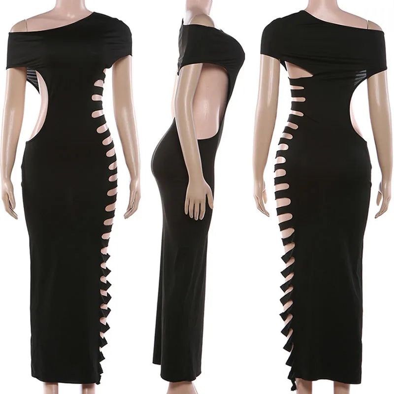 Sexy Hollow Out Bodycon Maxi Dress Women Night Out Club Party Off Shoulder Sheath Slim Long Dresses Birthday Vestidos Largos