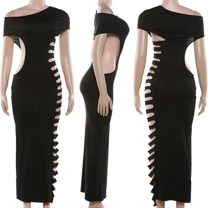 Sexy Hollow Out Bodycon Maxi Dress Women Night Out Club Party Off Shoulder Sheath Slim Long Dresses Birthday Vestidos Largos