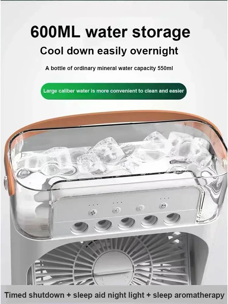 New 3 In 1 Portable Fan AIr Conditioner Household Mini Air Cooler LED Night Light Humidifier Air Adjustment Fan Office Home Fan