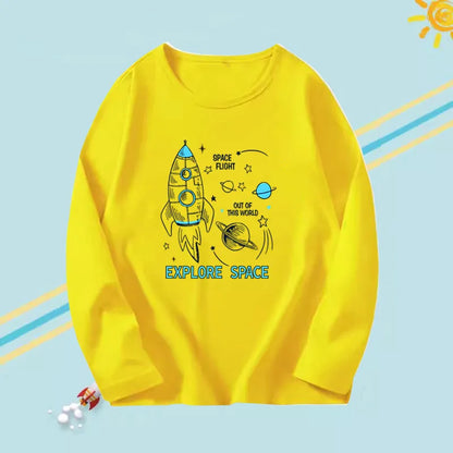 2023 Boys Autumn T-shirts Cartoon Steamer T-shirt for Boy Autumn Long Sleeve O-Neck T-shirts Children's Autumn Spring Cotton Tee