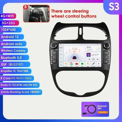 7862 Android Car Radio Player for Peugeot 206 206CC 206SW 2000 -2008 Car Stereo Multimedia Audio Wireless Carplay 7inch headunit