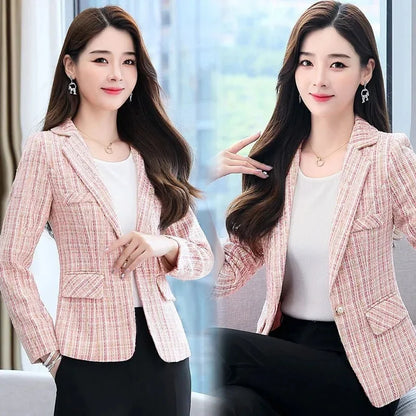 2025 Fashion Tweed Short Jacket Women's Plaid Blazers Coarse Woolen Coat Spring Autumn Casual Tops Slim Small Suit Jackets Lady