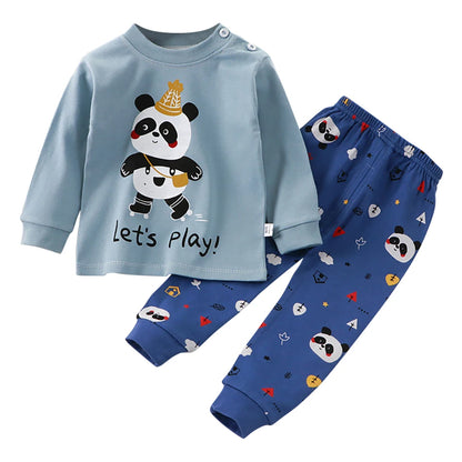 Spring Autumn Kids Pajamas Set Unisex Children Dino Bear Animal Cartoon Sleepwear Boys and Girls Homewear Casual Clothing 1-10Y