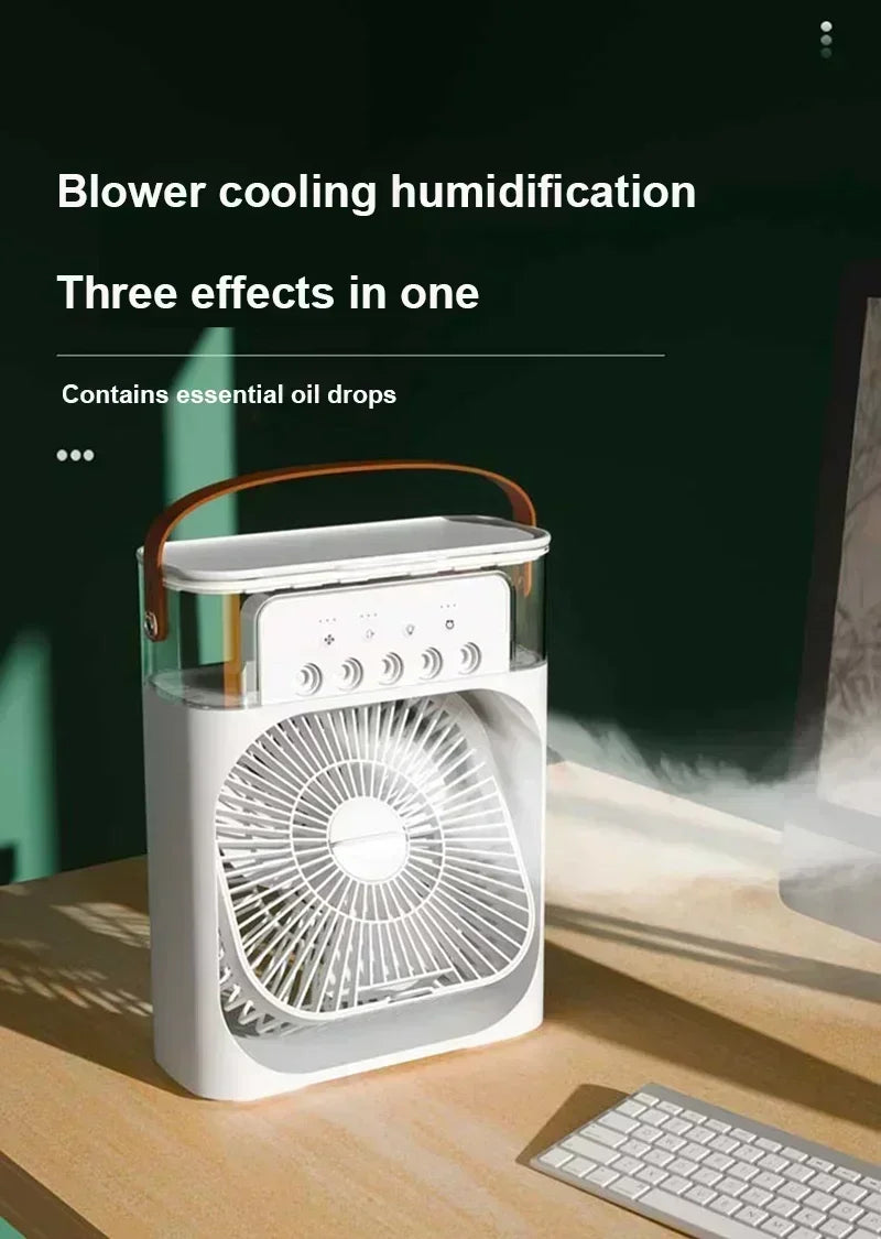 New 3 In 1 Portable Fan AIr Conditioner Household Mini Air Cooler LED Night Light Humidifier Air Adjustment Fan Office Home Fan