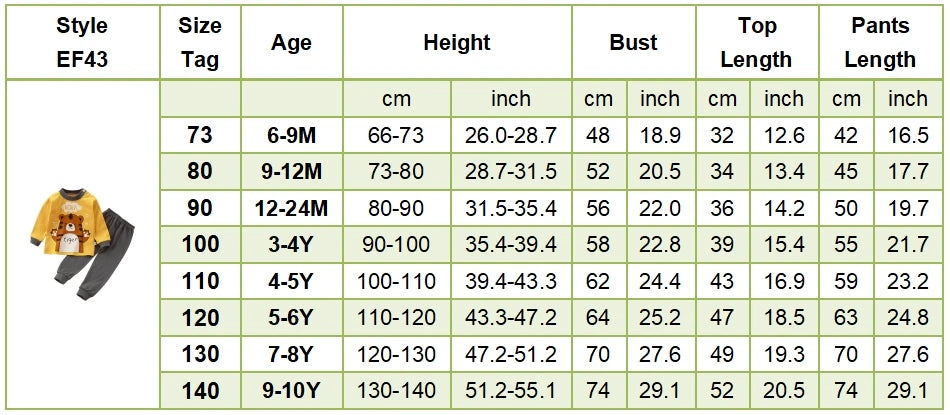 Spring Autumn Kids Pajamas Set Unisex Children Dino Bear Animal Cartoon Sleepwear Boys and Girls Homewear Casual Clothing 1-10Y