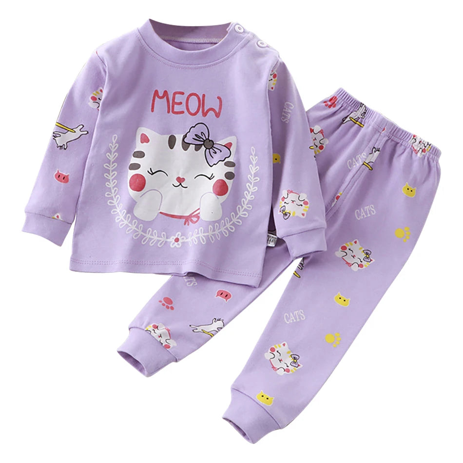 Spring Autumn Kids Pajamas Set Unisex Children Dino Bear Animal Cartoon Sleepwear Boys and Girls Homewear Casual Clothing 1-10Y