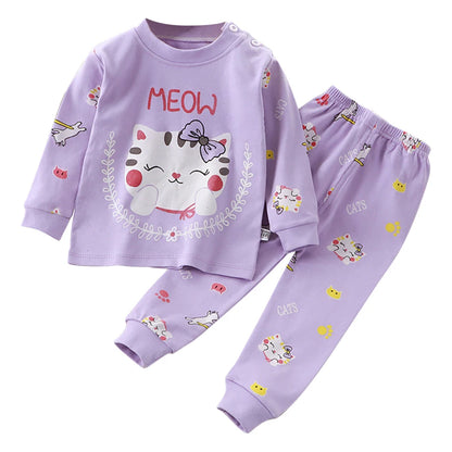 Spring Autumn Kids Pajamas Set Unisex Children Dino Bear Animal Cartoon Sleepwear Boys and Girls Homewear Casual Clothing 1-10Y