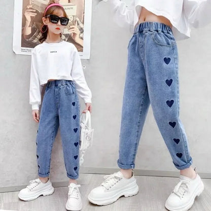 Jeans For Girls 2023 New Fashion Spring Jeans Girls Denim Pants Children's Jeans Casual Style Teenage Costumes For Girls 2-14 Y