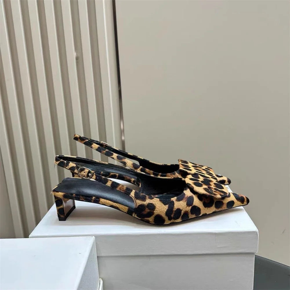 FEDONAS Ins Women Kitten Heels Slingbacks Sandals Leopard Genuine Leather Party Spring Summer Shoes Woman Sandals Pumps