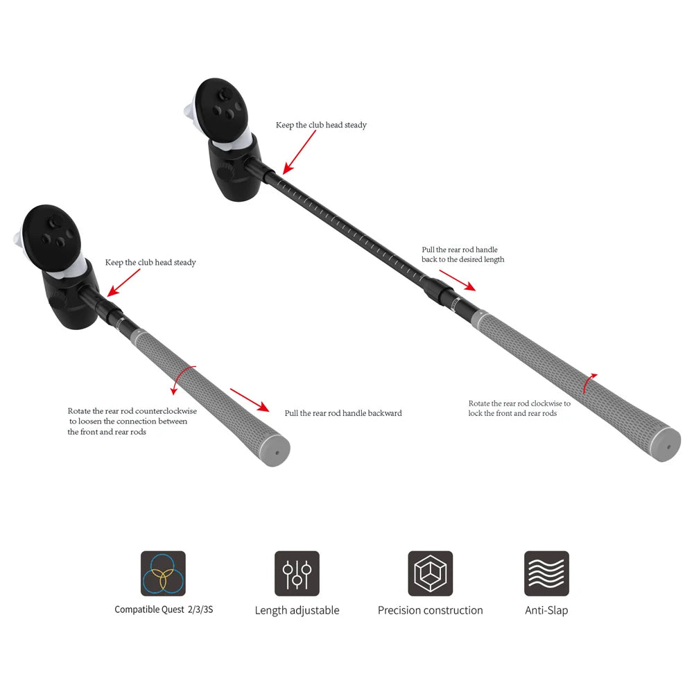 VR Golf Club Attachment for Meta Quest 3S/Quest 3/Quest 2 VR Golf Club Grip Retractable VR Golf Handle Controller Accessories