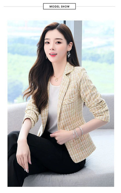2025 Fashion Tweed Short Jacket Women's Plaid Blazers Coarse Woolen Coat Spring Autumn Casual Tops Slim Small Suit Jackets Lady