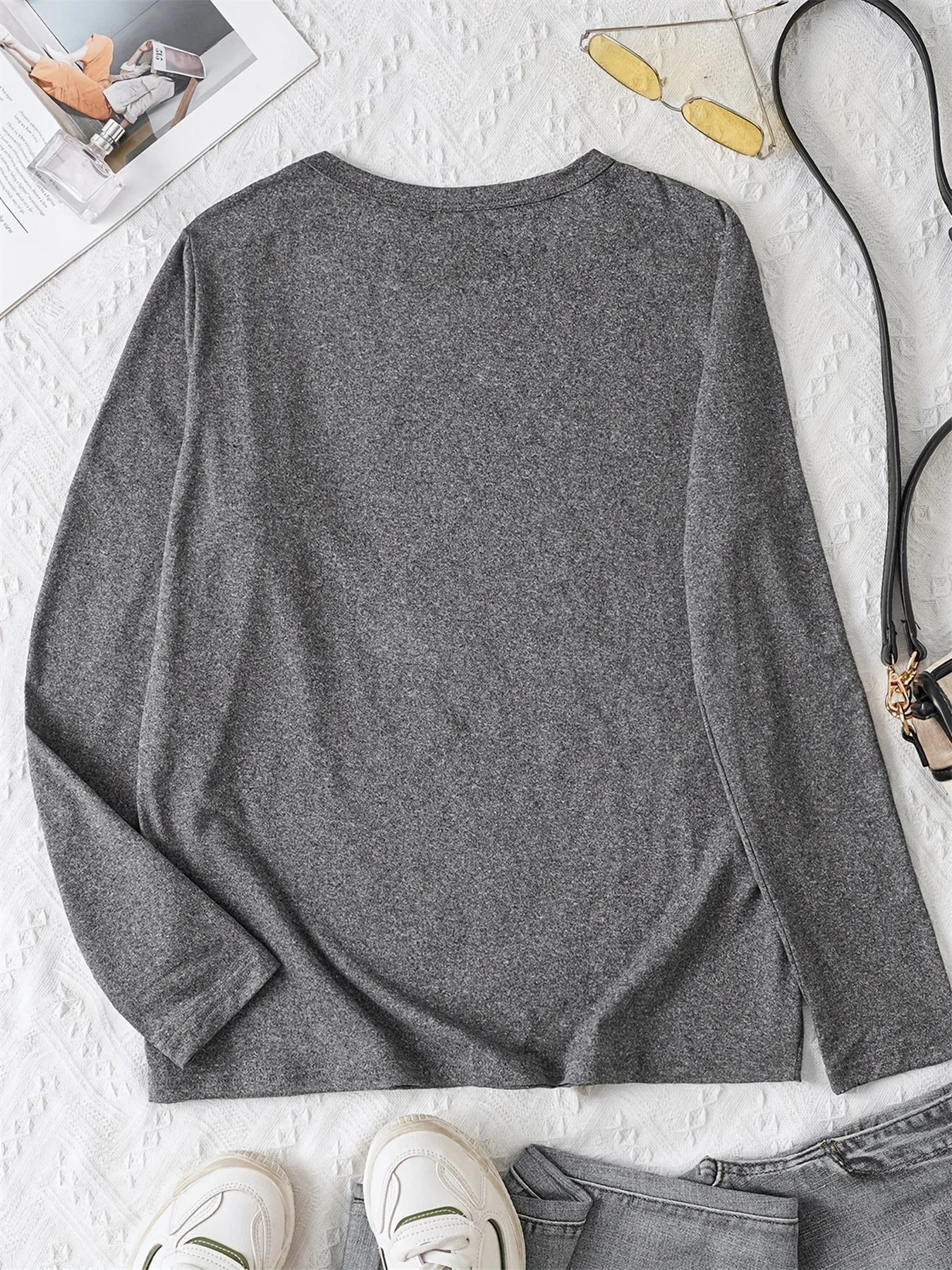 100% pure cotton women's spring and autumn loose comfortable eye pattern printed long sleeved round neck T-shirt