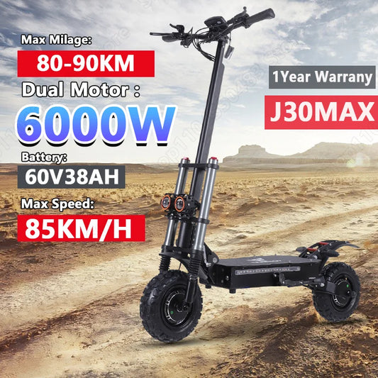 J30MAX Electric Scooter 6000W Dual Motor 60V38AH Battery Double oil brake E-Scooter 11-inch Off-road tire City Scooters Electric