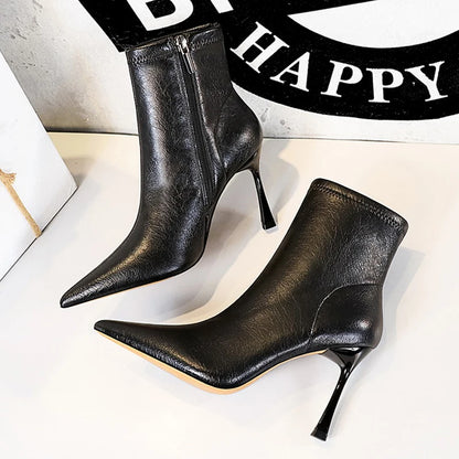 BIGTREE shoes White Women's boots Side zipper leather boots High Heels 9 cm Spring New Ladies Ankle boots stilettos Short boots