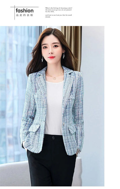 2025 Fashion Tweed Short Jacket Women's Plaid Blazers Coarse Woolen Coat Spring Autumn Casual Tops Slim Small Suit Jackets Lady