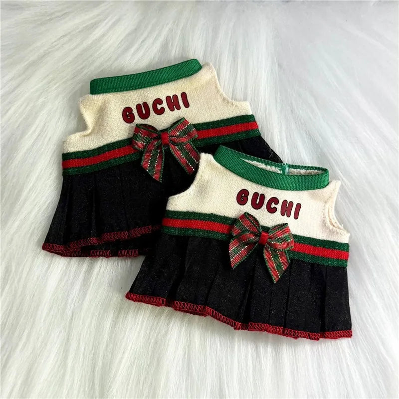 15 17cm For Labubu Doll Luxury Fashion Red Blue Stripe Dress Skirt Outfit Clothing Leather Shoes Set Ropa Clothes Accessories