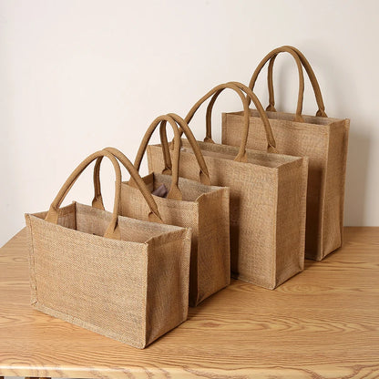 Women's jute tote bag large capacity shopping bag travel storage bag open mouth men's handbag