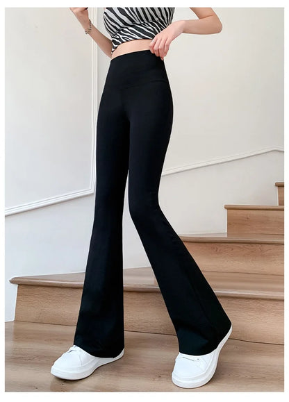 Women Bell Bottom Slim High Waist Solid Sexy Shark Flare Pants Fashion Casual Streetwear High Elastic Butt Lift Skinny Leggings
