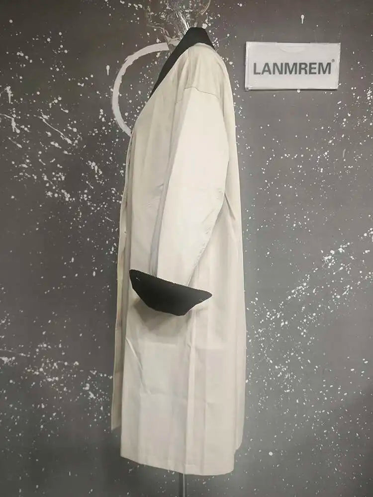 LANMREM Women Trench Coat Korean Style New Lapel Long Sleeve Loose Single Breasted Windbreaker Fashion Tide Spring 2025 2DE118
