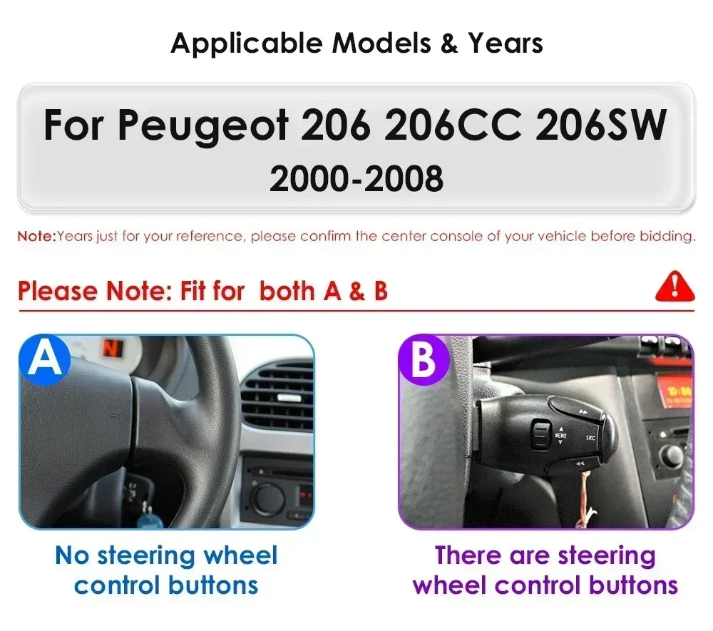 7862 Android Car Radio Player for Peugeot 206 206CC 206SW 2000 -2008 Car Stereo Multimedia Audio Wireless Carplay 7inch headunit