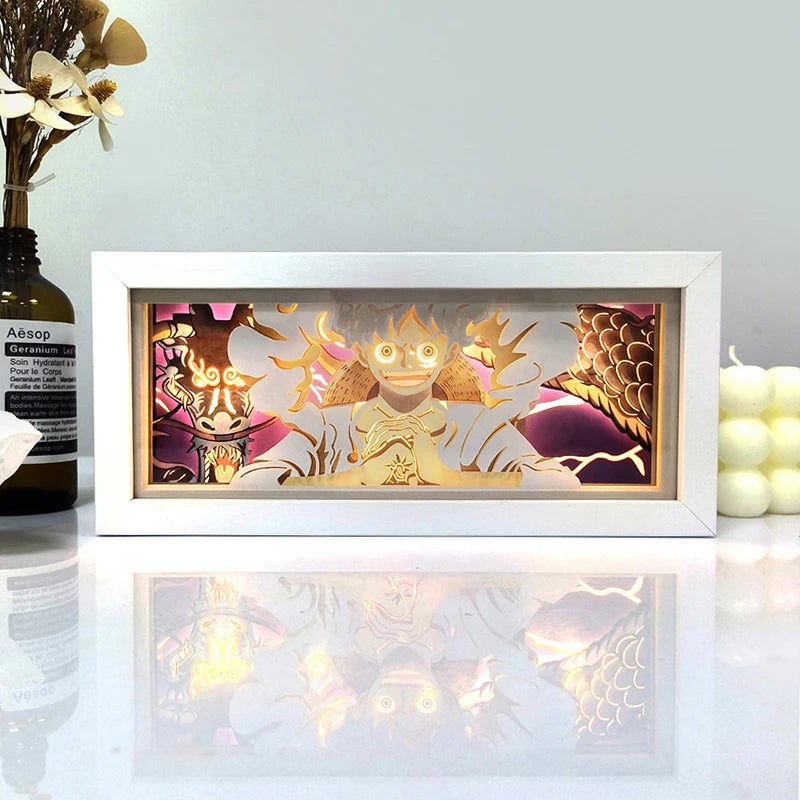 Anime Light Box Paper Cut Shadow Lightbox Wood Frame Nightlight for Child Bedroom Decor Led Night Light 3d Desk Lamp Gifts