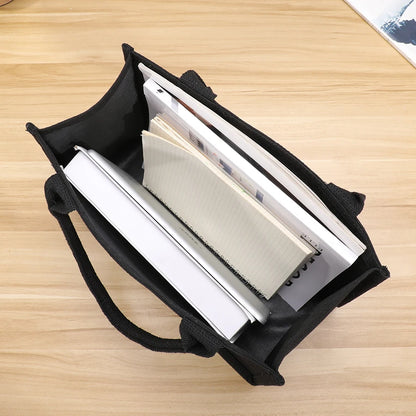Pure black canvas ladies handbag large capacity open gift shopping bag for outing storage shoulder bag