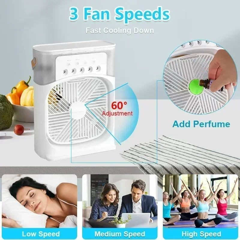 New 3 In 1 Portable Fan AIr Conditioner Household Mini Air Cooler LED Night Light Humidifier Air Adjustment Fan Office Home Fan