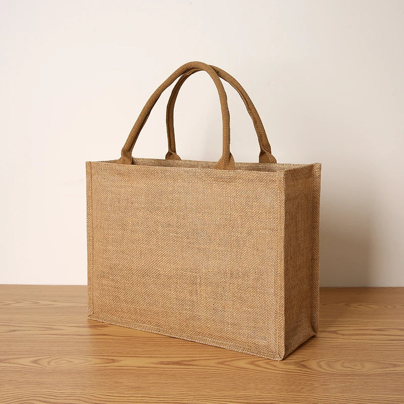 Women's jute tote bag large capacity shopping bag travel storage bag open mouth men's handbag