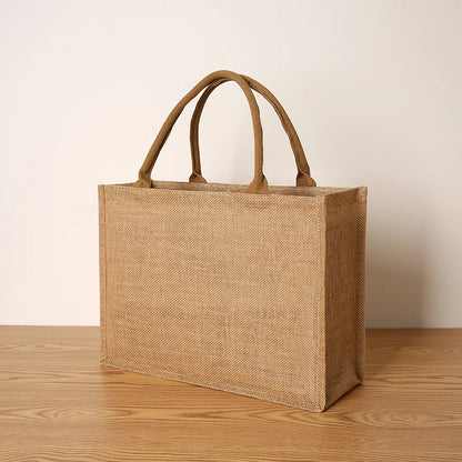 Women's jute tote bag large capacity shopping bag travel storage bag open mouth men's handbag