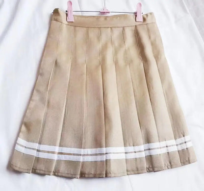 Spring and summer new striped a-line skirt pleated college style high waist side zipper skirts for women students