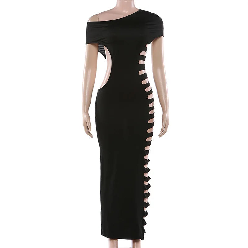 Spring 2026 Women's One Shoulder Cut Out Side Bodycon Maxi Dress Sexy Clubwear Party Dresses