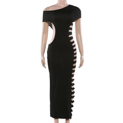 Spring 2026 Women's One Shoulder Cut Out Side Bodycon Maxi Dress Sexy Clubwear Party Dresses
